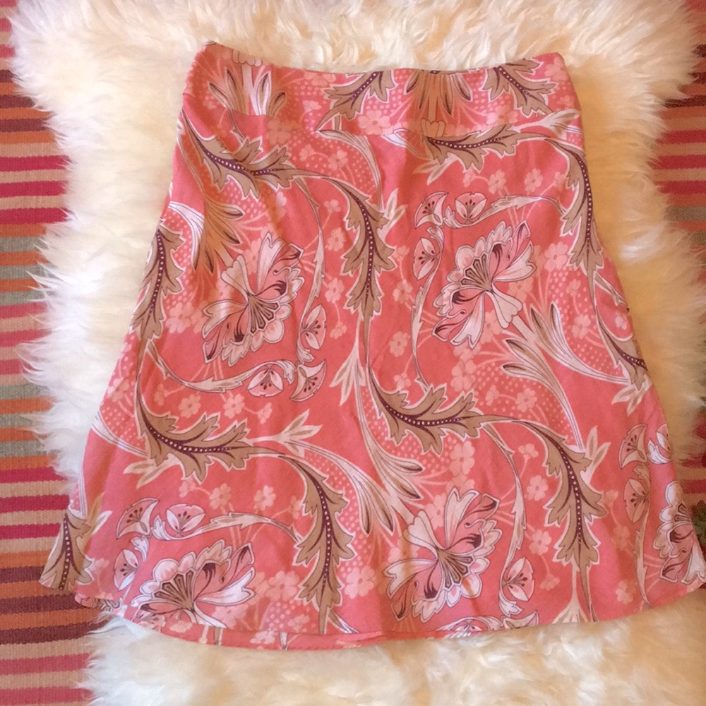 LOFT Pink Floral Midi Skirt